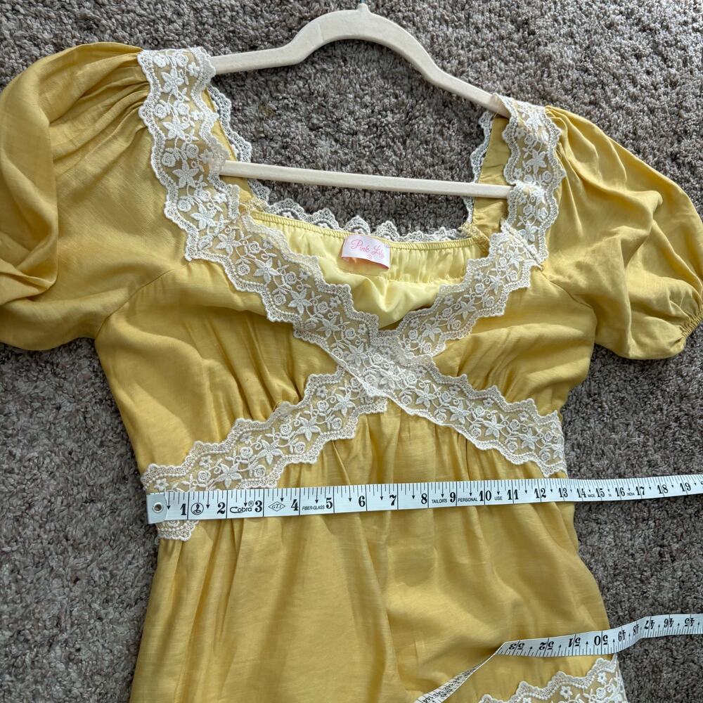 Pink Lily Savor This Feeling S Babydoll Mustard Lace Mini Dress Prairie Tiered - Picture 11 of 13